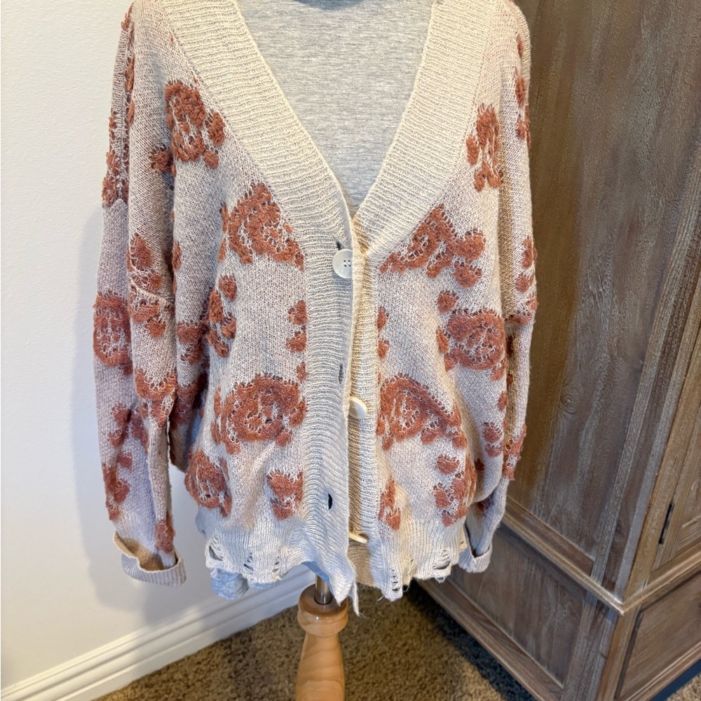 Fate Cream and Brown Floral Cardigan